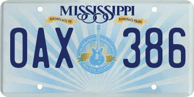 MS license plate OAX386