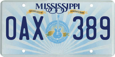 MS license plate OAX389