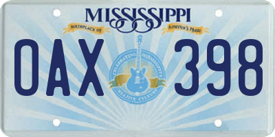 MS license plate OAX398
