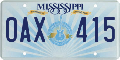MS license plate OAX415