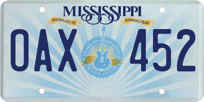 MS license plate OAX452