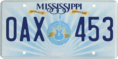 MS license plate OAX453