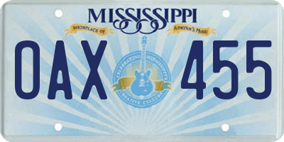 MS license plate OAX455