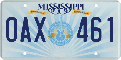 MS license plate OAX461