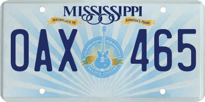 MS license plate OAX465