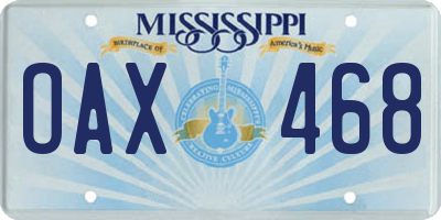 MS license plate OAX468
