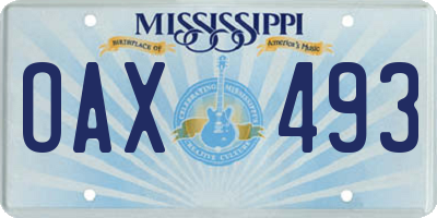 MS license plate OAX493