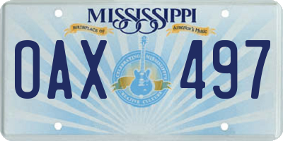 MS license plate OAX497