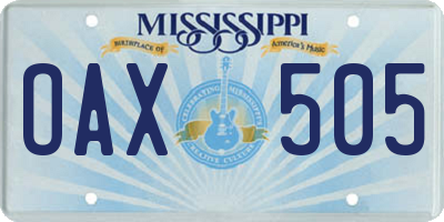 MS license plate OAX505