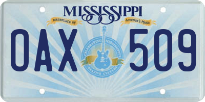 MS license plate OAX509