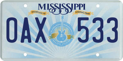 MS license plate OAX533