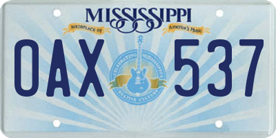 MS license plate OAX537