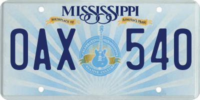 MS license plate OAX540