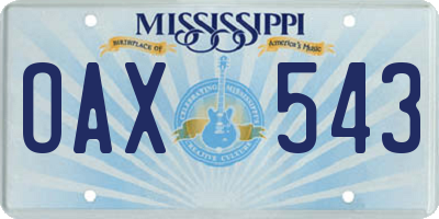 MS license plate OAX543