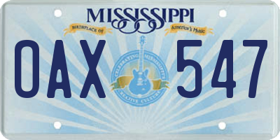 MS license plate OAX547