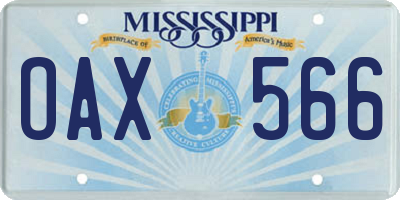 MS license plate OAX566