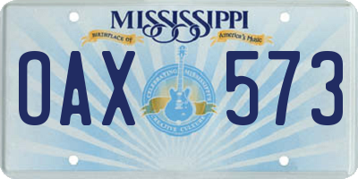 MS license plate OAX573
