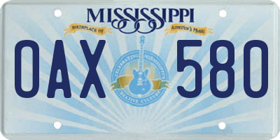 MS license plate OAX580