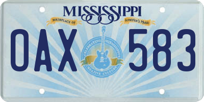 MS license plate OAX583