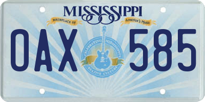 MS license plate OAX585