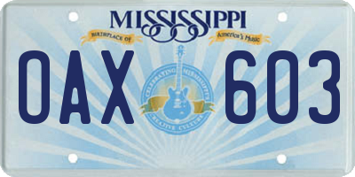 MS license plate OAX603