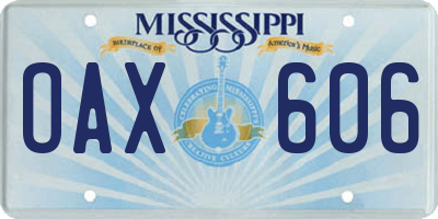MS license plate OAX606