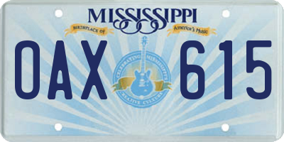 MS license plate OAX615