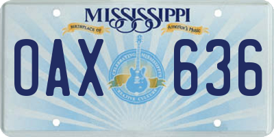 MS license plate OAX636