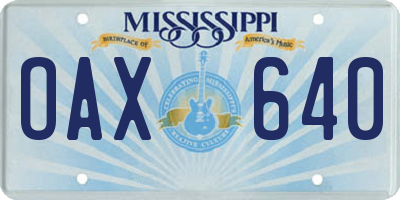 MS license plate OAX640