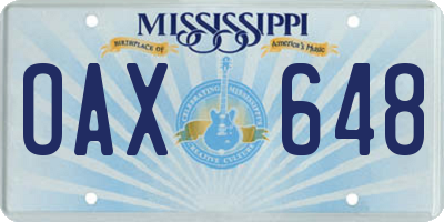 MS license plate OAX648