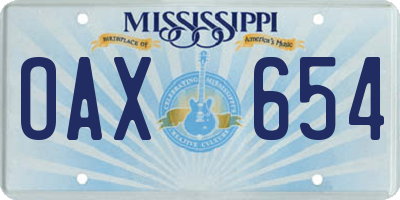 MS license plate OAX654