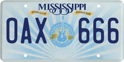 MS license plate OAX666