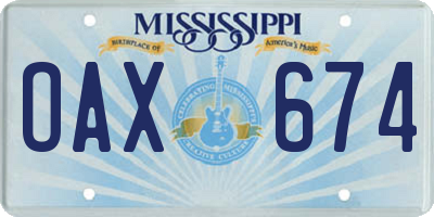MS license plate OAX674