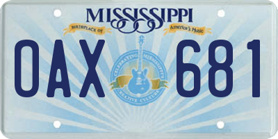 MS license plate OAX681
