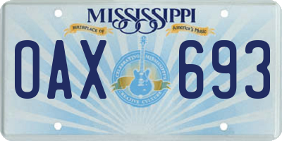 MS license plate OAX693