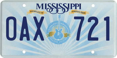 MS license plate OAX721