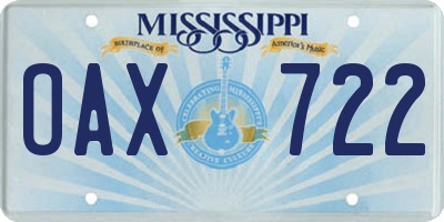 MS license plate OAX722