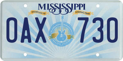 MS license plate OAX730