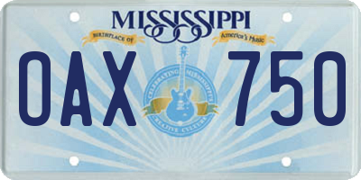 MS license plate OAX750