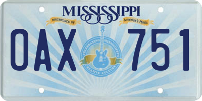 MS license plate OAX751