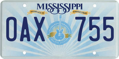 MS license plate OAX755