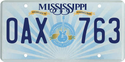 MS license plate OAX763