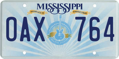 MS license plate OAX764