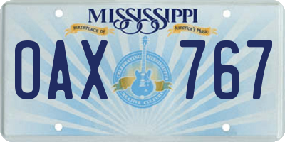 MS license plate OAX767