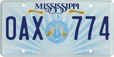 MS license plate OAX774