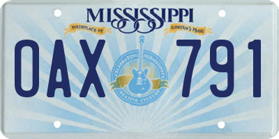 MS license plate OAX791