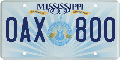 MS license plate OAX800