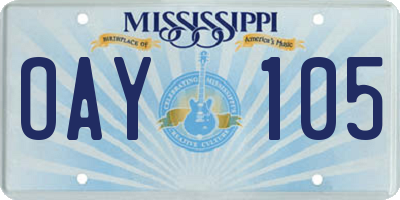 MS license plate OAY105