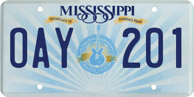 MS license plate OAY201