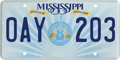 MS license plate OAY203